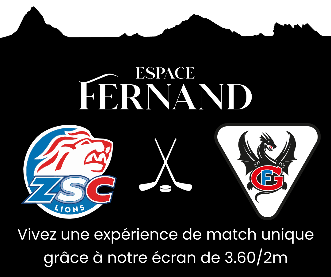 Espace FERNAND – ZSC Lions contre Fribourg-Gottéron, sur écran géant de 3,60 m sur 2 m